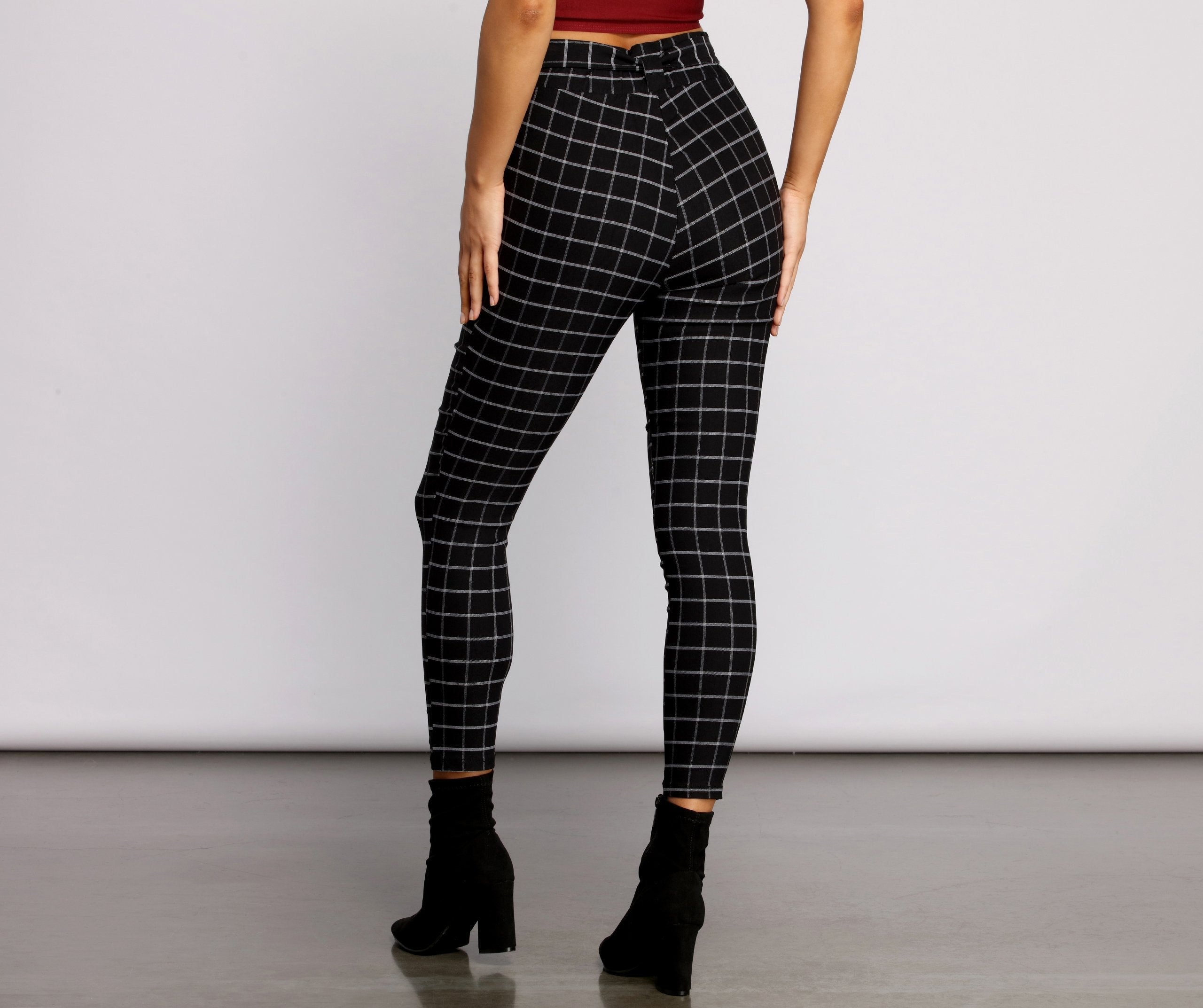 High Waist Paperbag Window Pane Pants insstreet