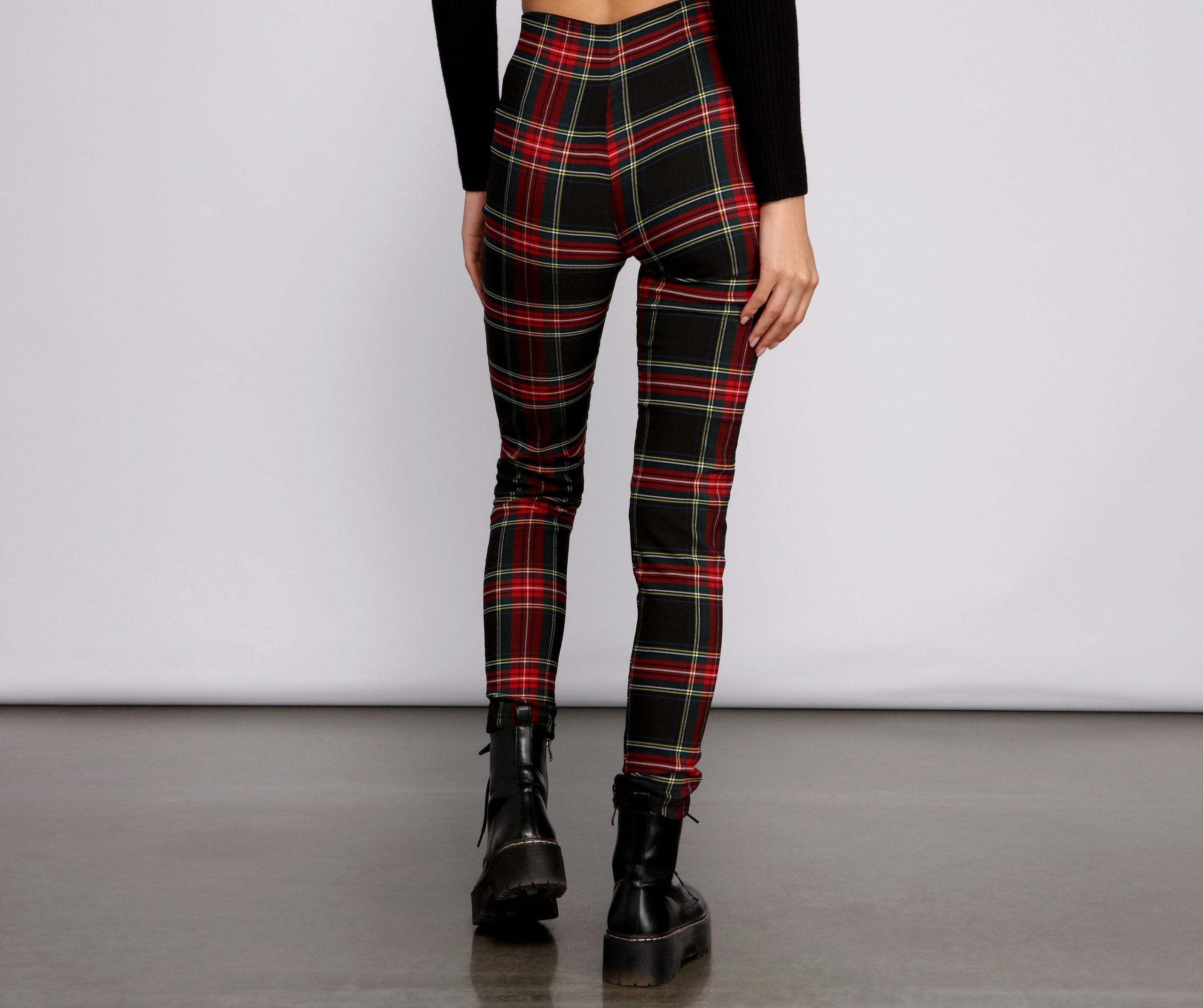 High Waist Plaid Zip Front Pants insstreet