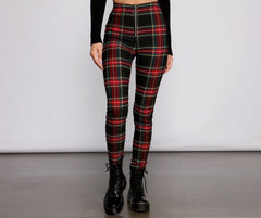 High Waist Plaid Zip Front Pants insstreet