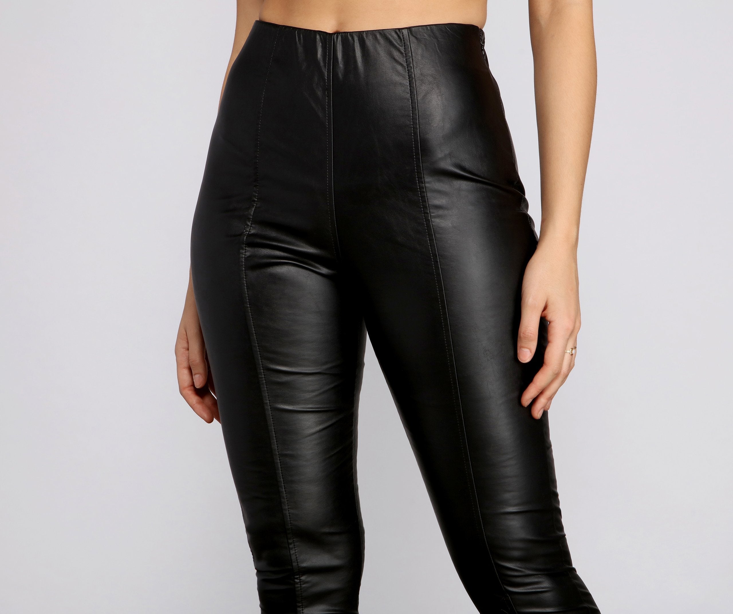 Sleek Details Faux Leather Leggings Ins Street