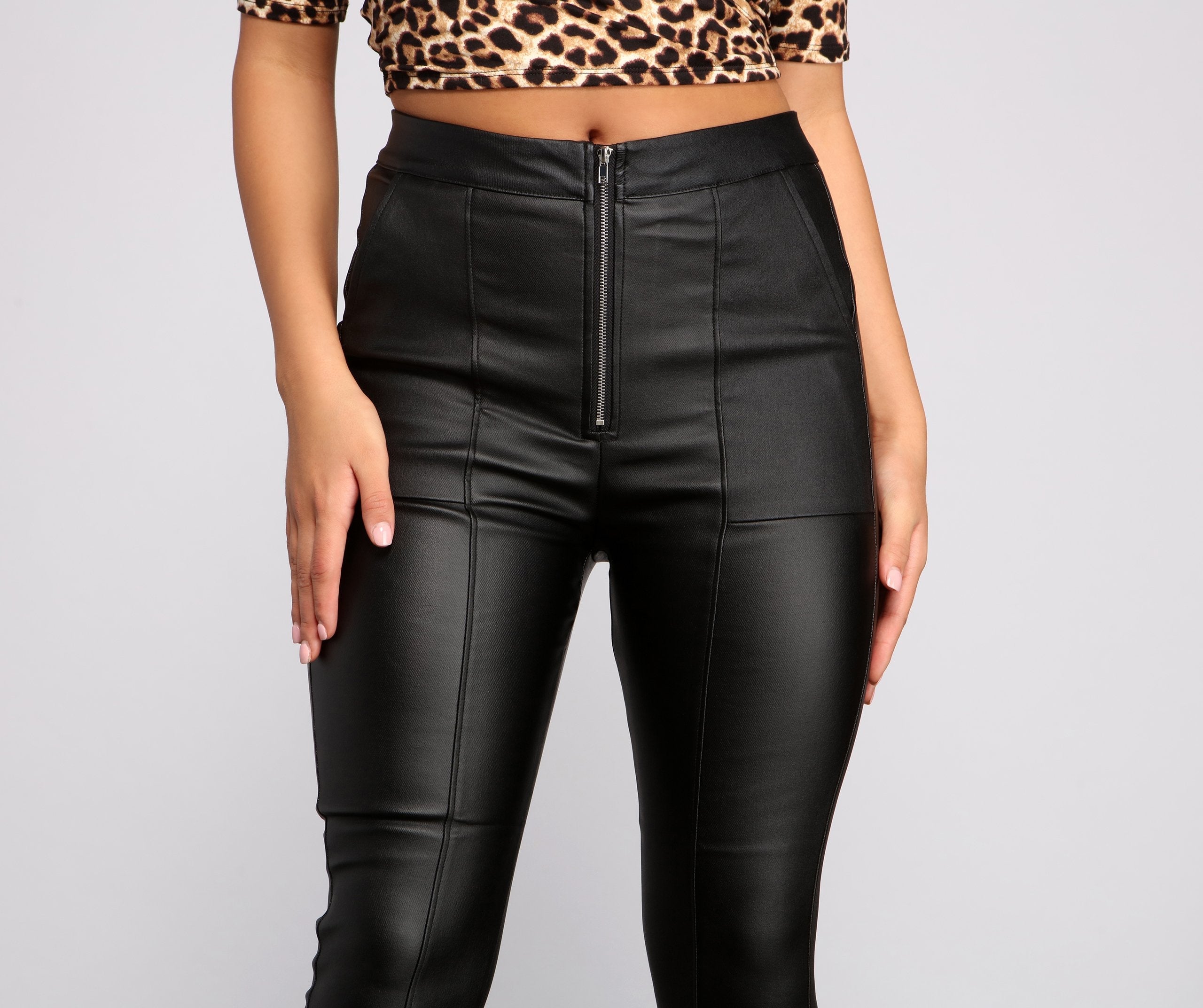 High Waist Coated Faux Leather Skinny Pants insstreet