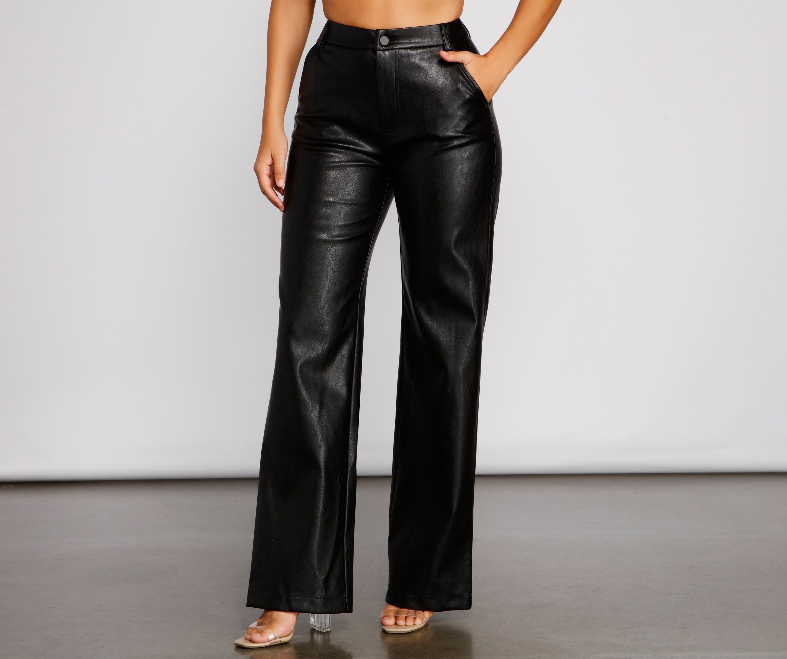 Sleek Faux Leather Straight-Leg Pants Ins Street