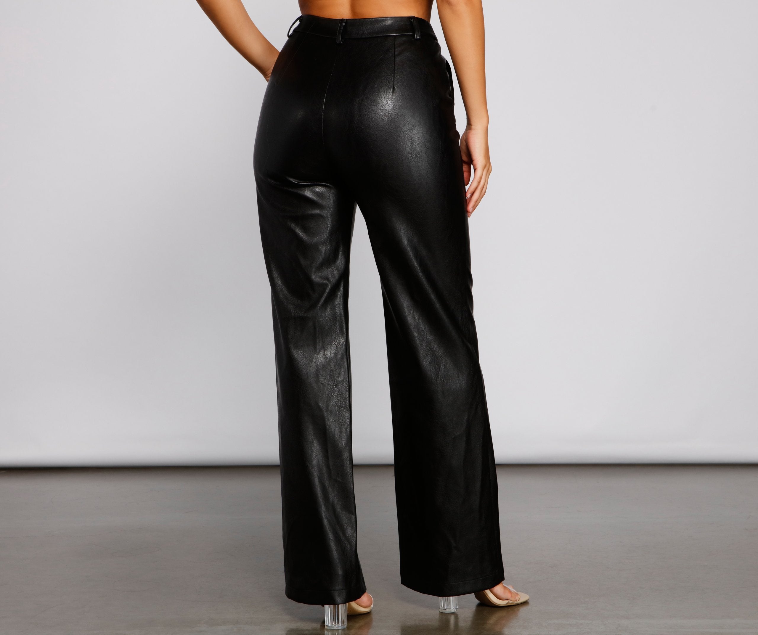 Sleek Faux Leather Straight-Leg Pants Ins Street