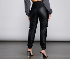 High Waist Faux Leather Cargo Pants insstreet