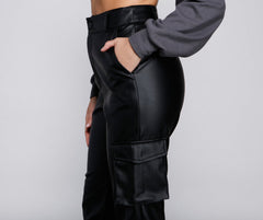 High Waist Faux Leather Cargo Pants insstreet