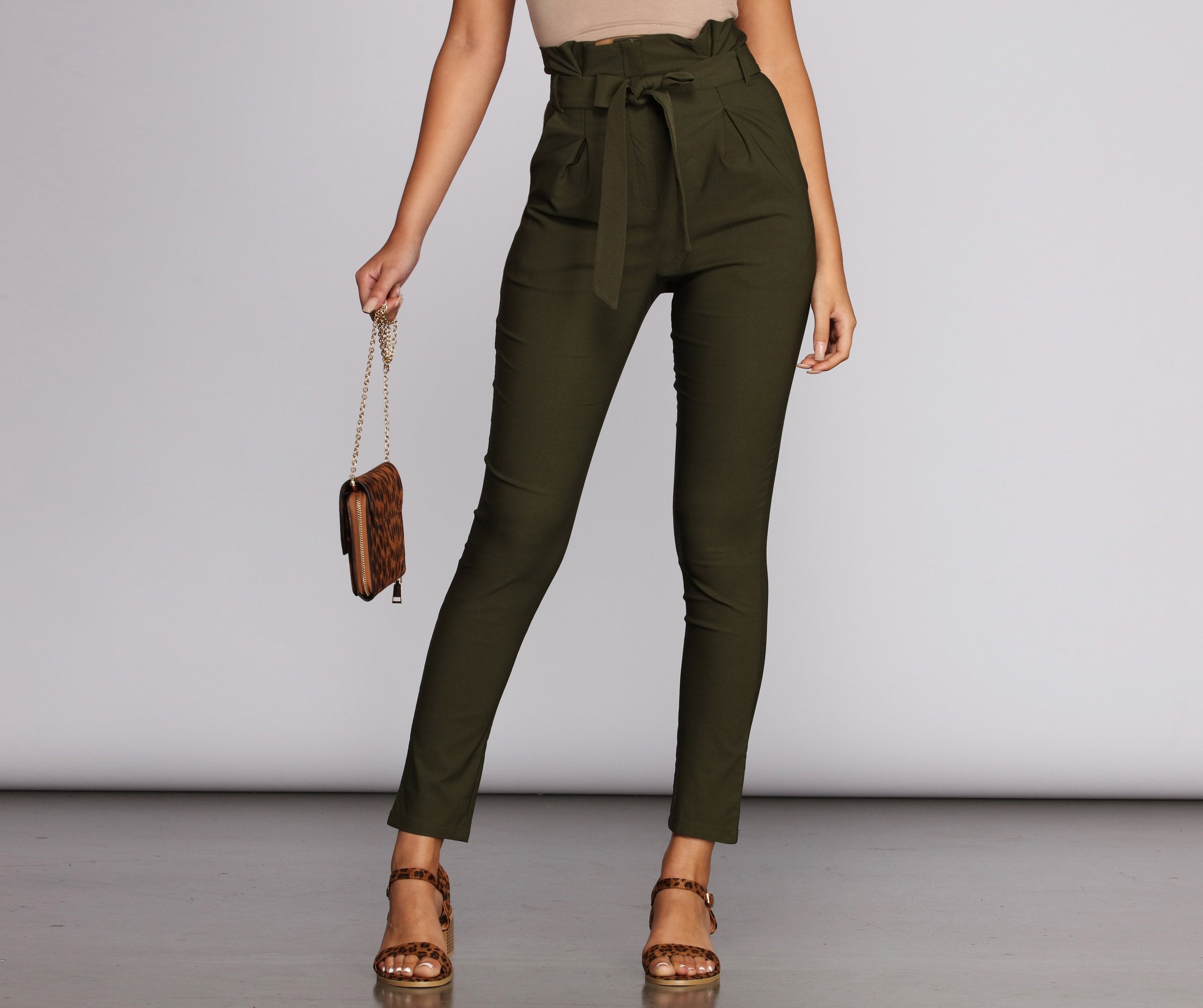 High Waist Paperbag Skinny Dress Pants insstreet