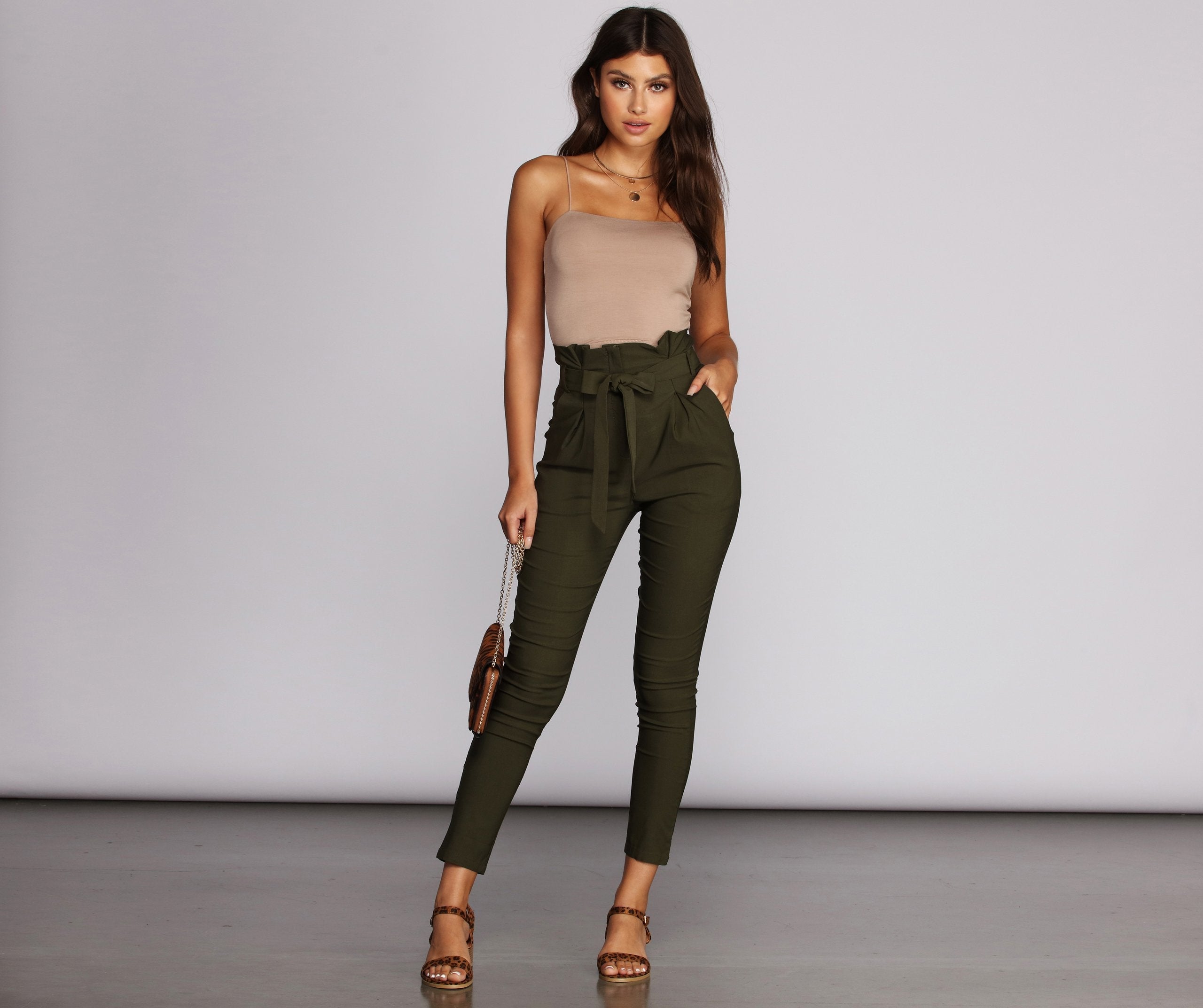 High Waist Paperbag Skinny Dress Pants insstreet