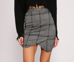 High Waist Houndstooth Wrap Mini Skirt insstreet