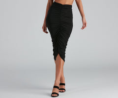 Sleek And Stylin' Ruched Midi Skirt Ins Street