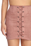 Laced In Faux Suede Mini Skirt Ins Street
