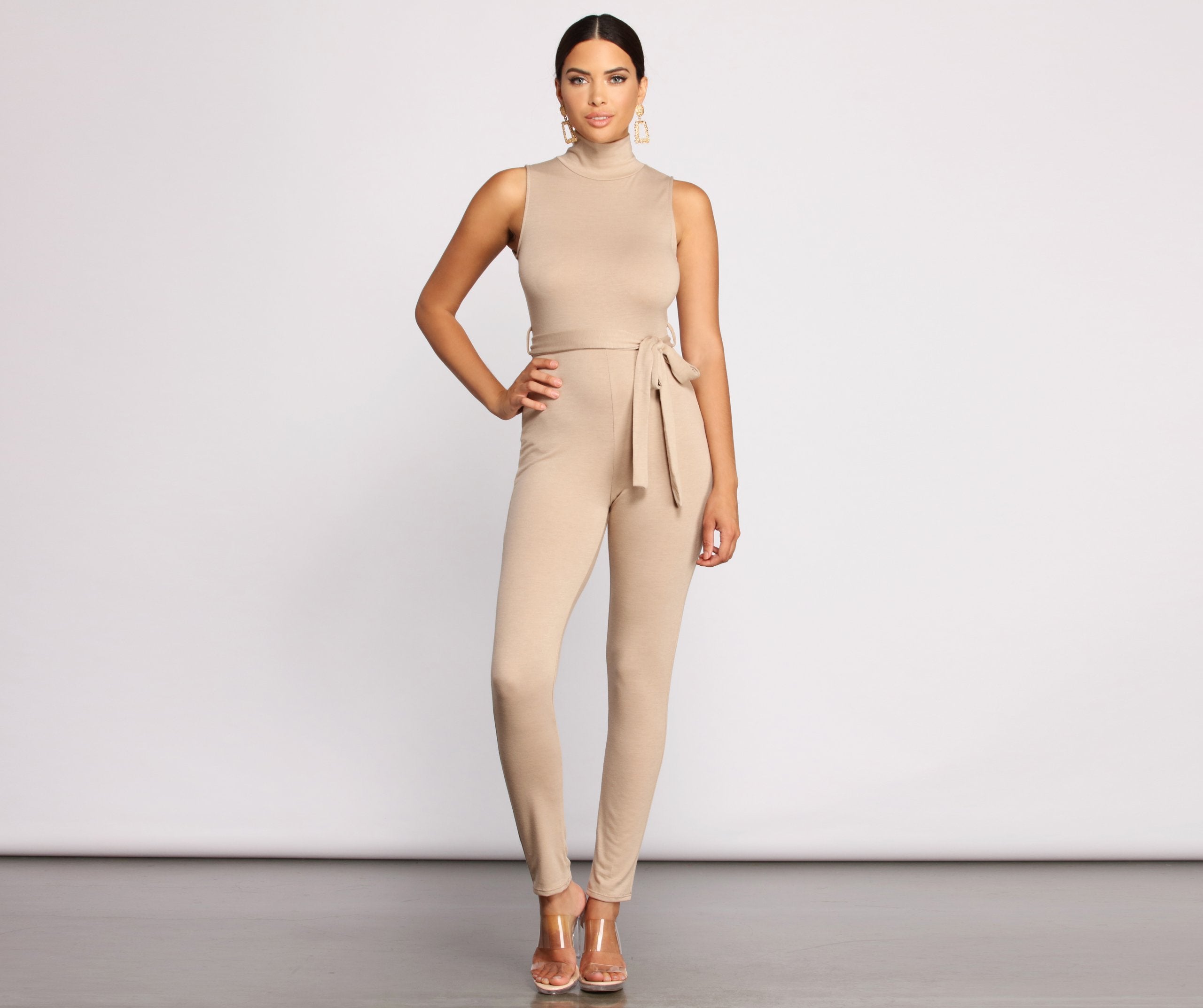 Sleek and Stylish Tie Waist Catsuit Ins Street