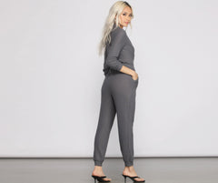 Cozy and Chic Ribbed Surplice Jogger Jumpsuit Ins Street