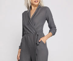 Cozy and Chic Ribbed Surplice Jogger Jumpsuit Ins Street