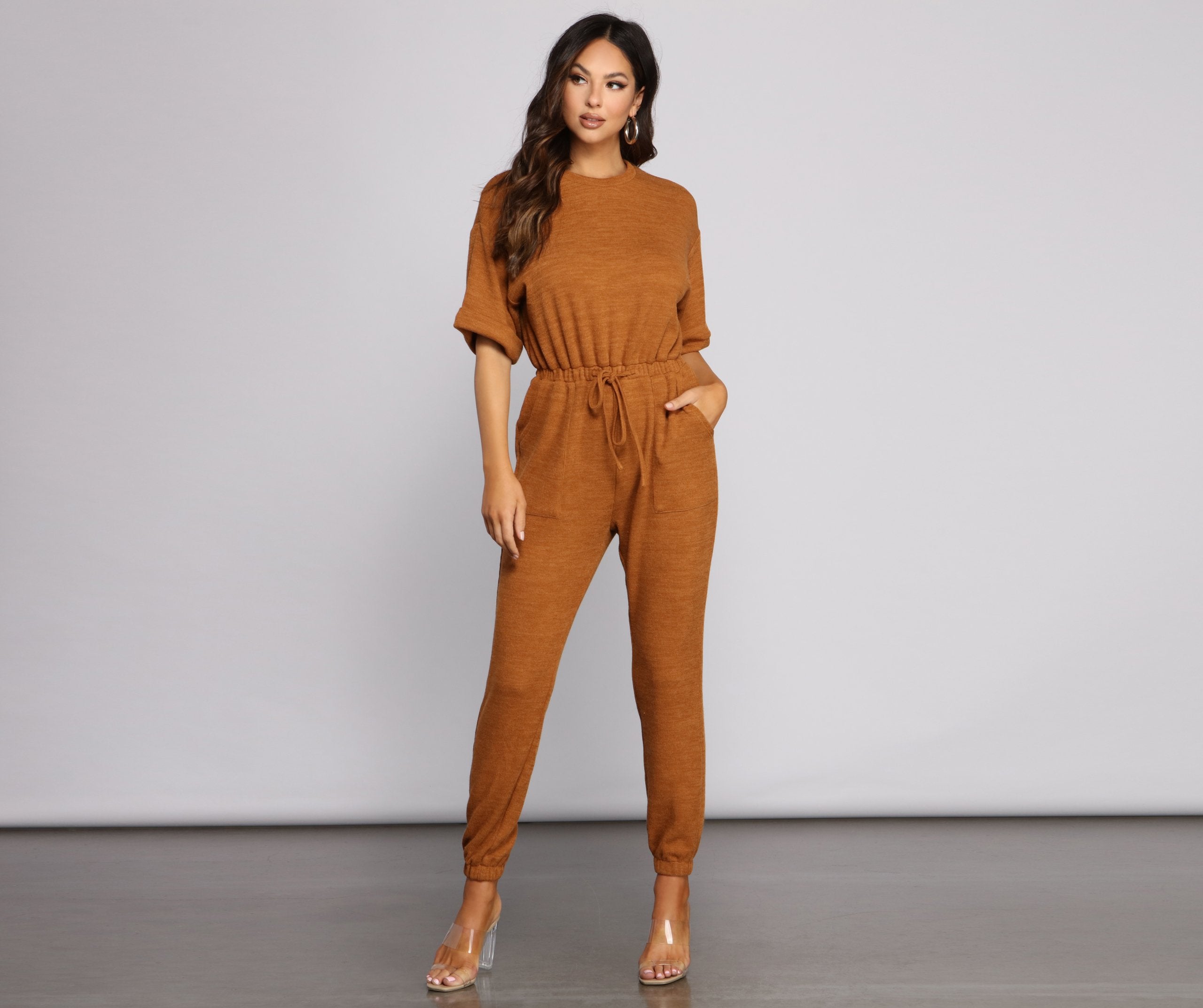 Comfy Vibes Ribbed Knit Jogger Jumpsuit Ins Street