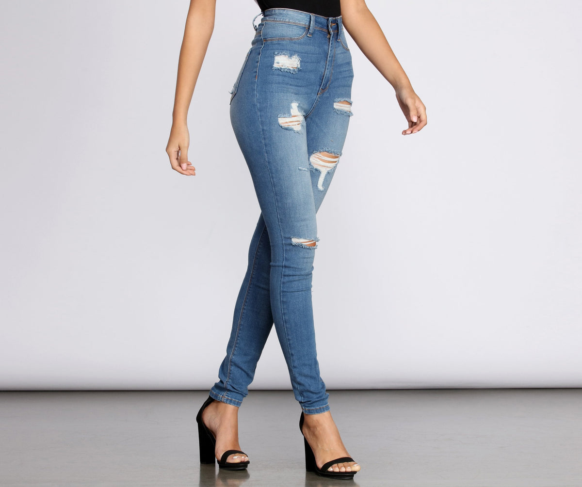 High Rise Super Destructed Skinny Jeans insstreet