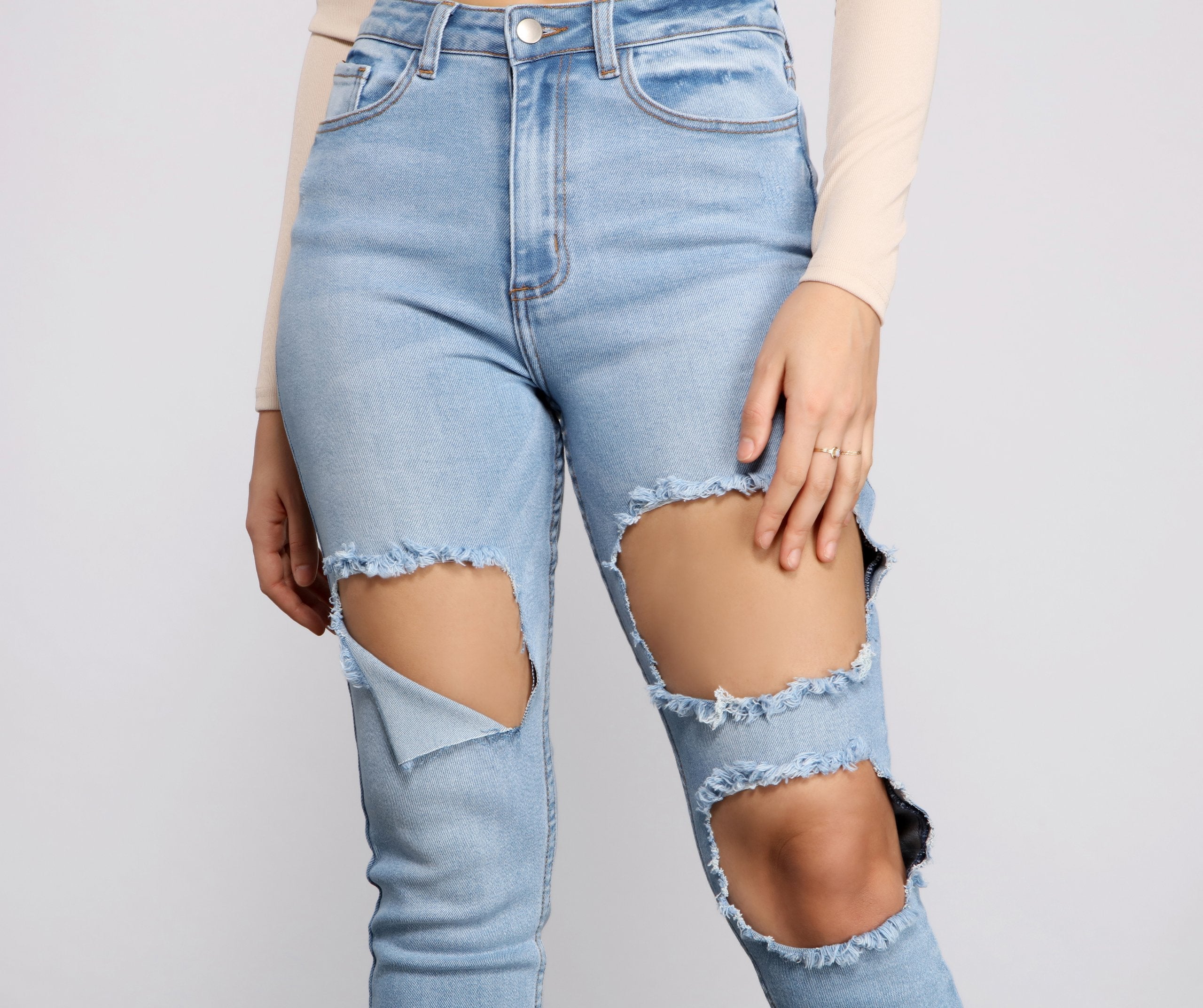 High Waist Trendy Cut Out Skinny Jeans insstreet