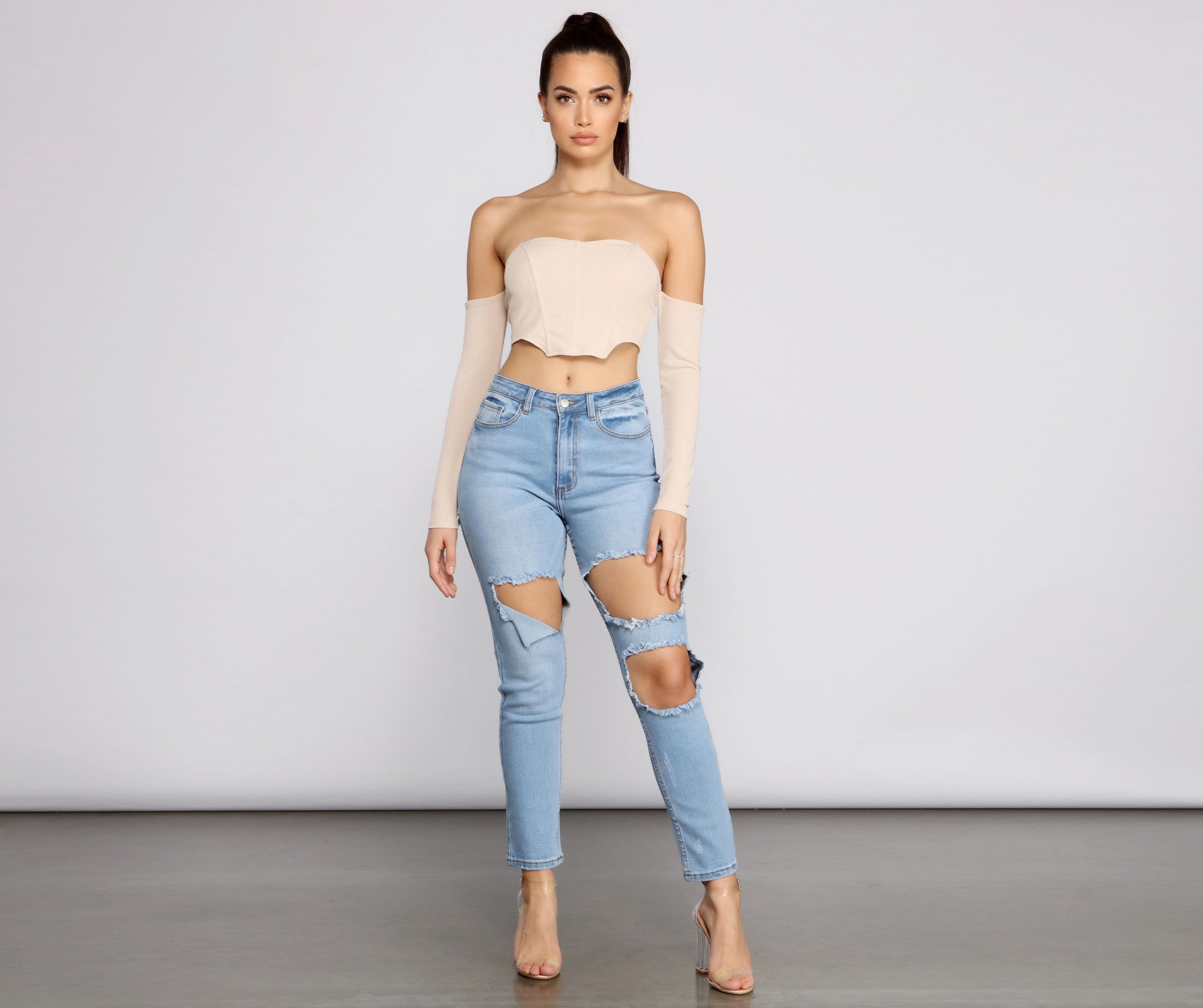 High Waist Trendy Cut Out Skinny Jeans insstreet