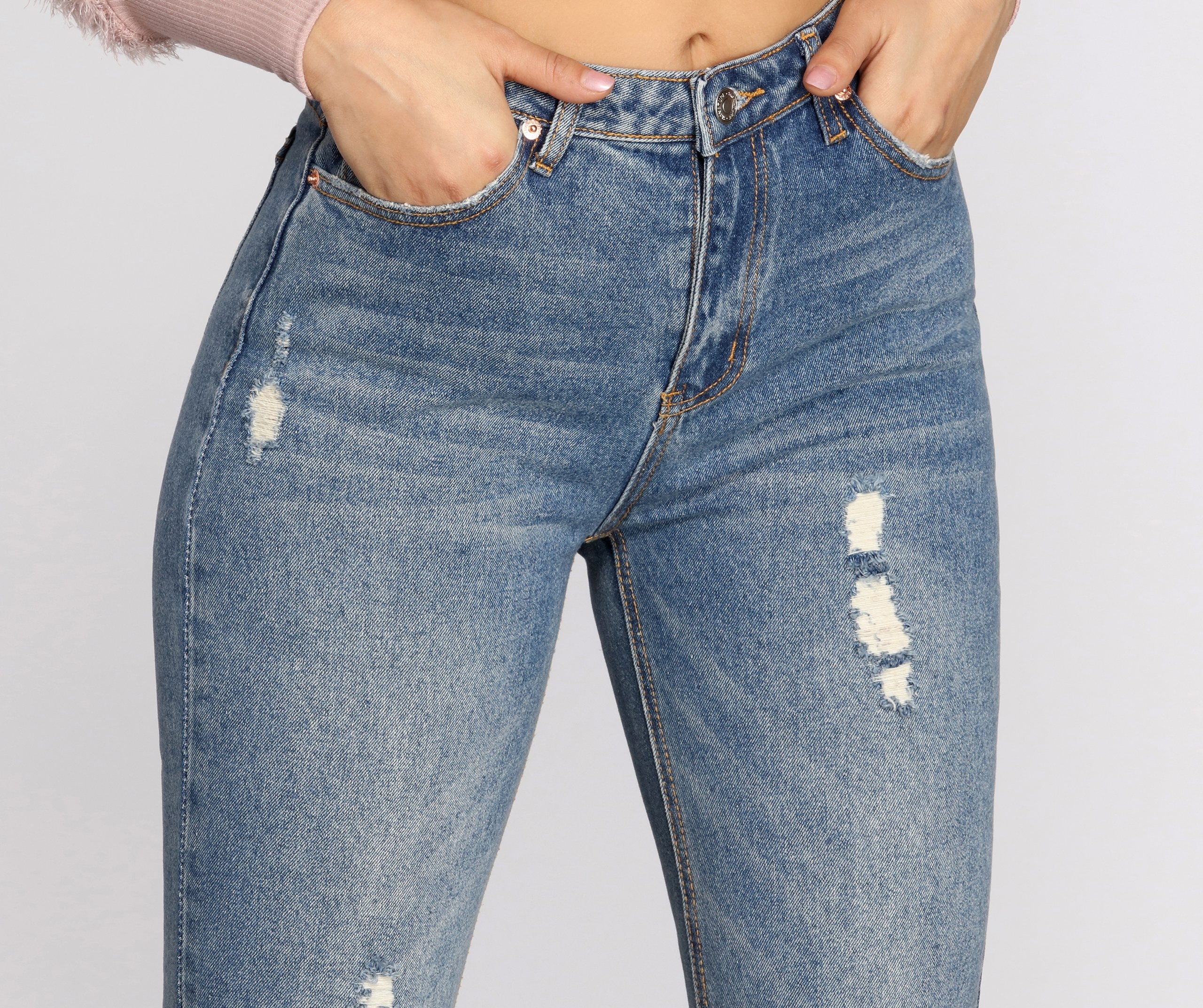 High Waist Distressed Denim Pants insstreet