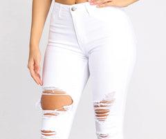 High Rise Destructed Denim Skinny Jeans insstreet