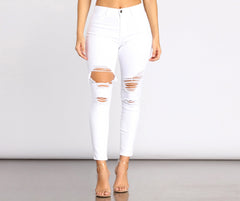 High Rise Destructed Denim Skinny Jeans insstreet