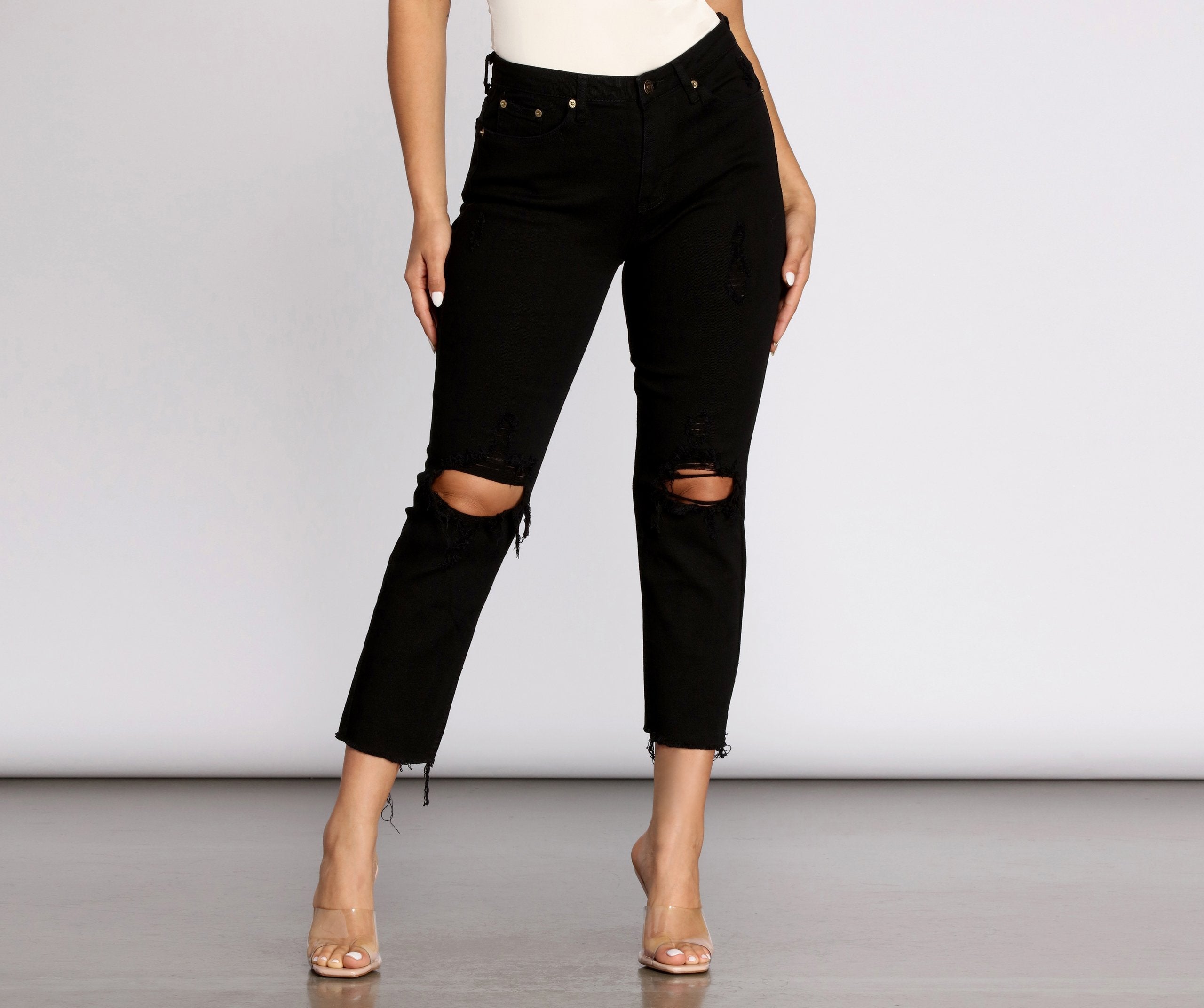 High Waist Distressed Denim Pants insstreet