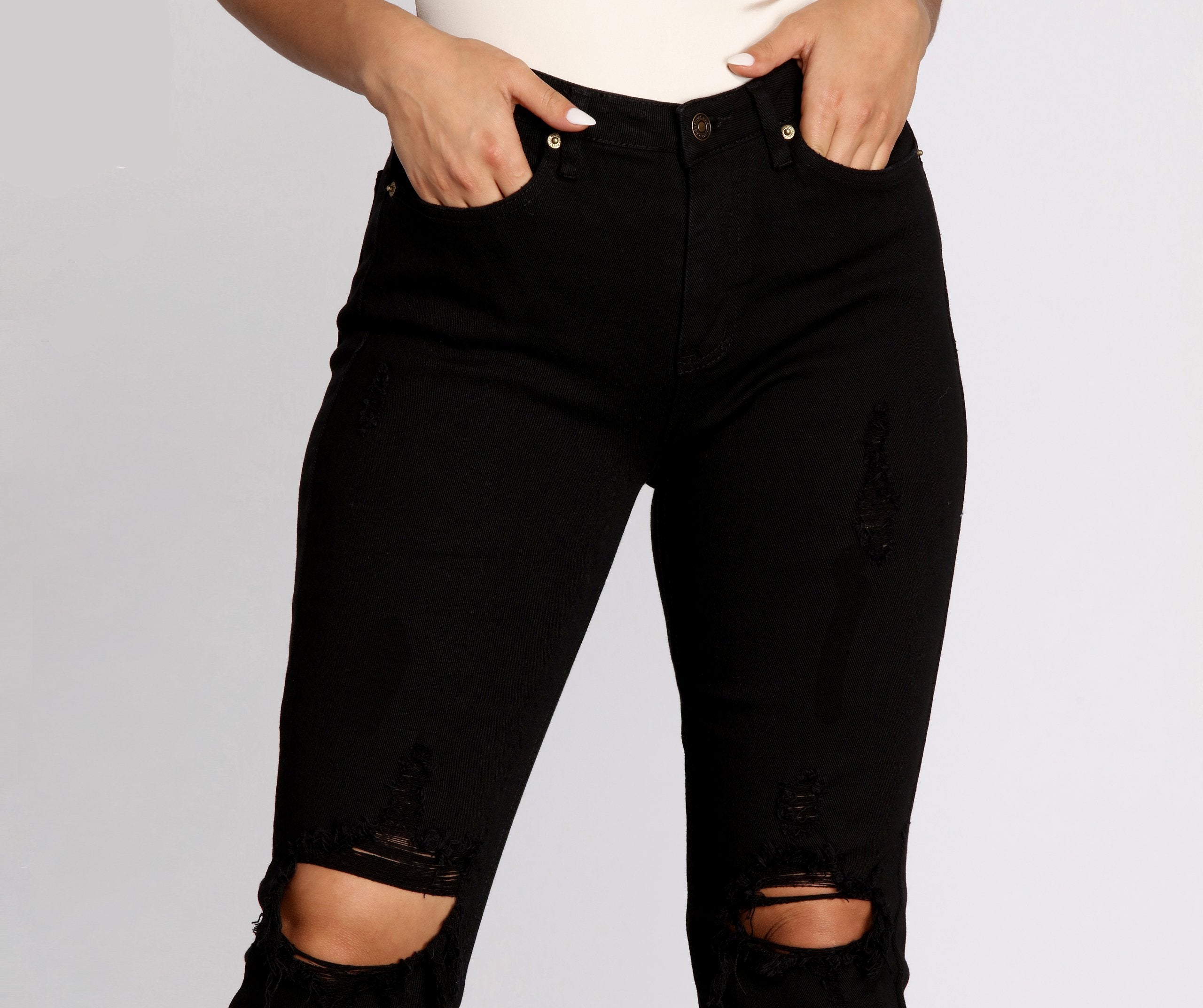 High Waist Distressed Denim Pants insstreet