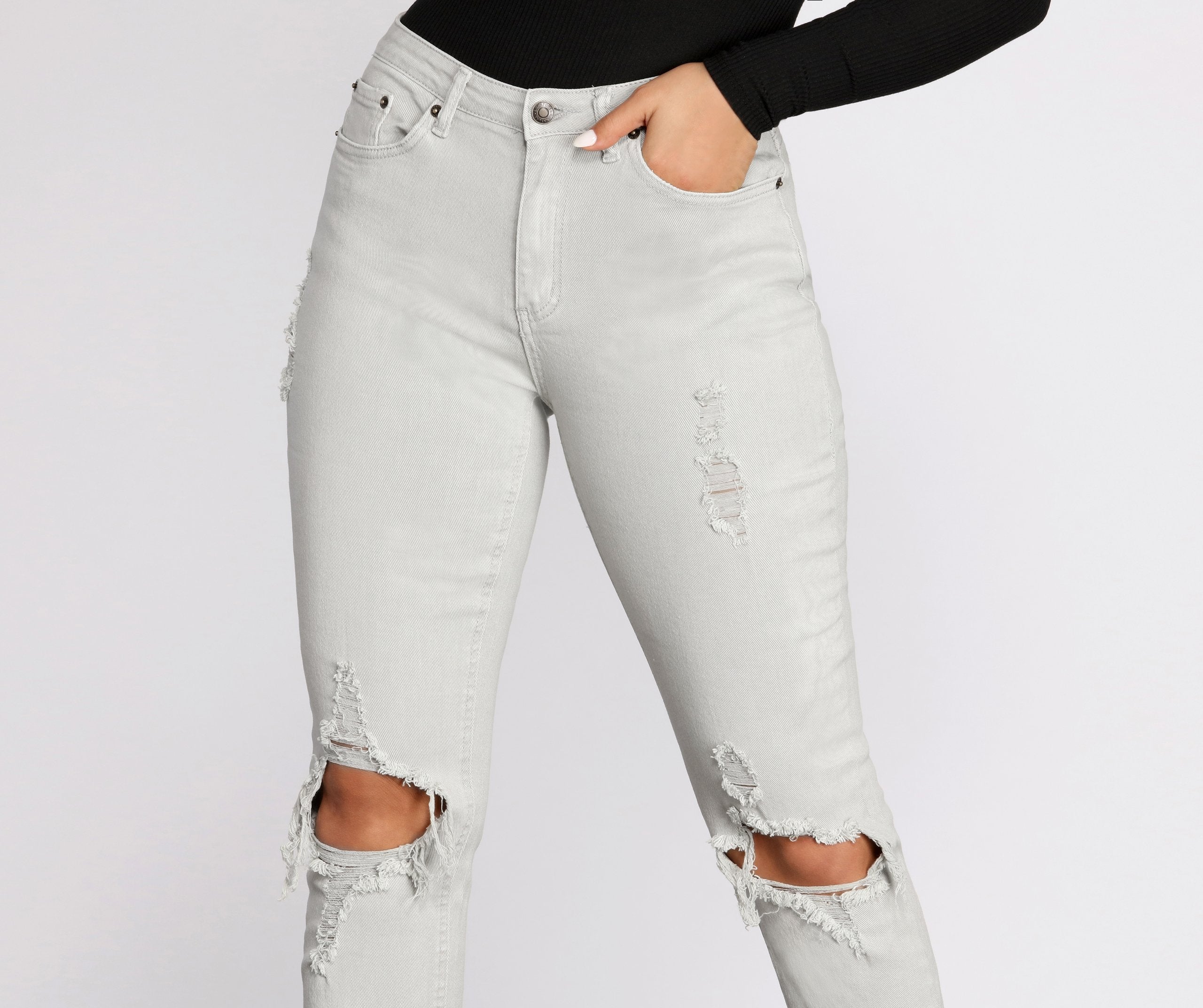 High Waist Distressed Denim Pants insstreet