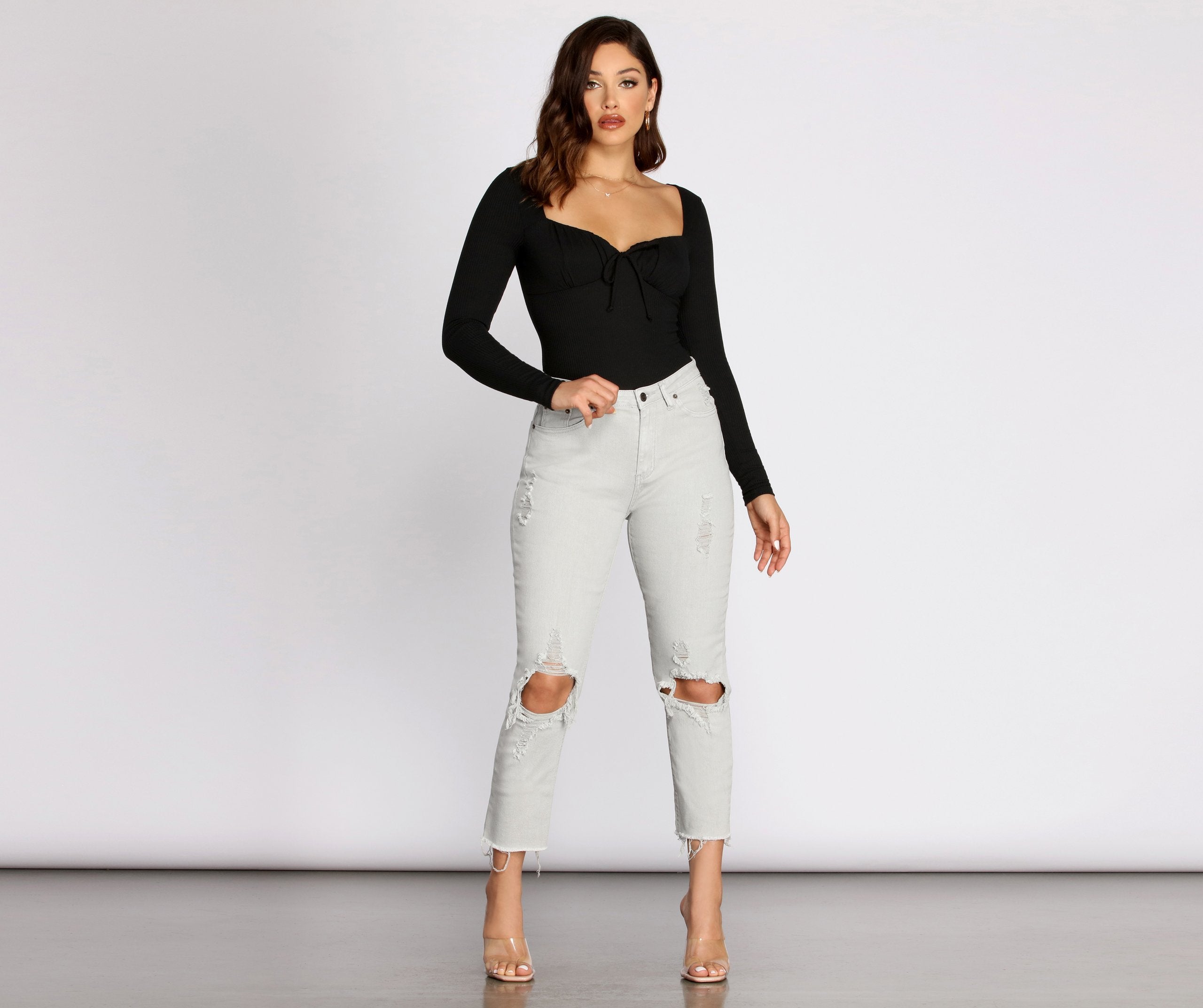 High Waist Distressed Denim Pants insstreet