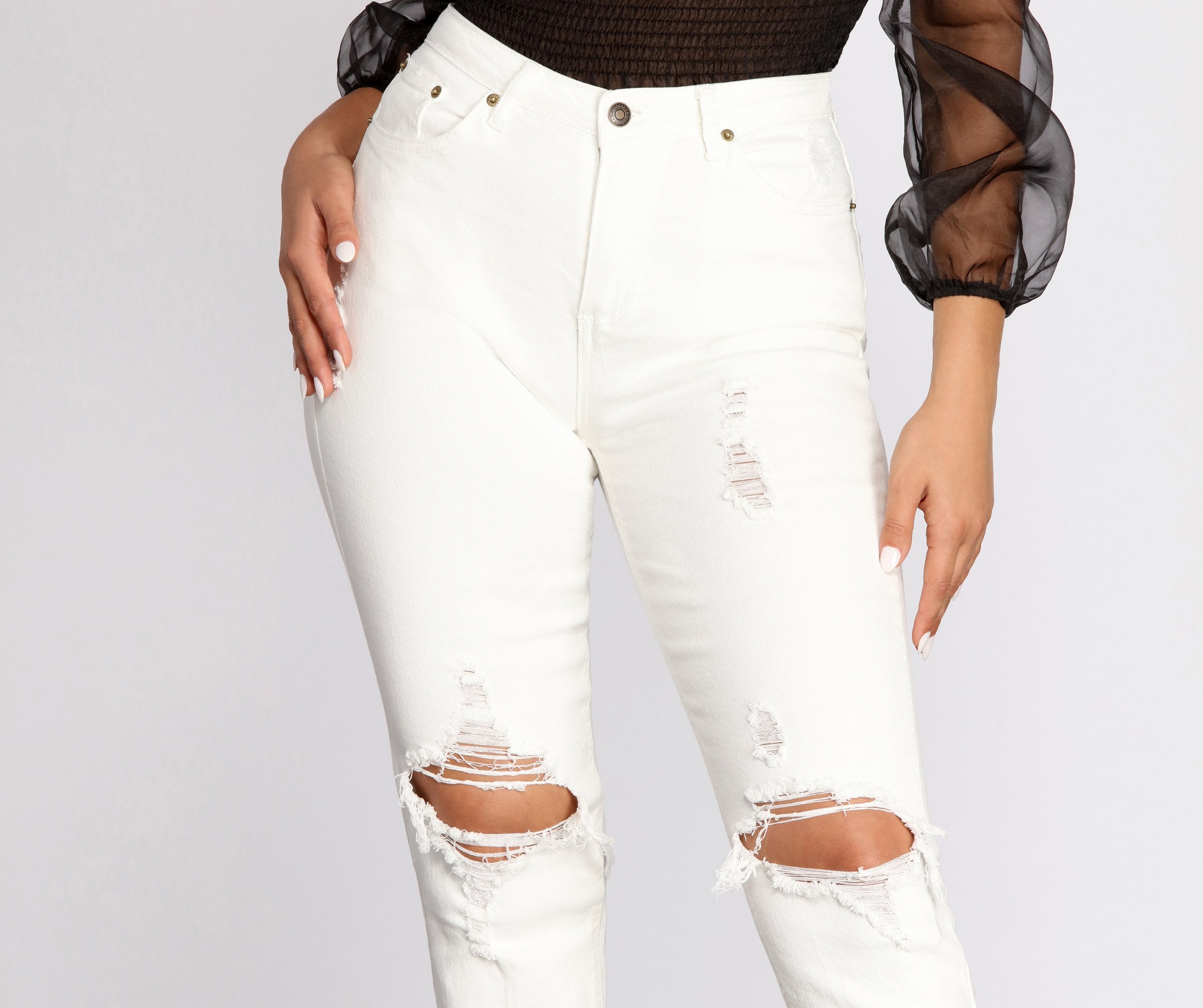 High Waist Distressed Denim Pants insstreet