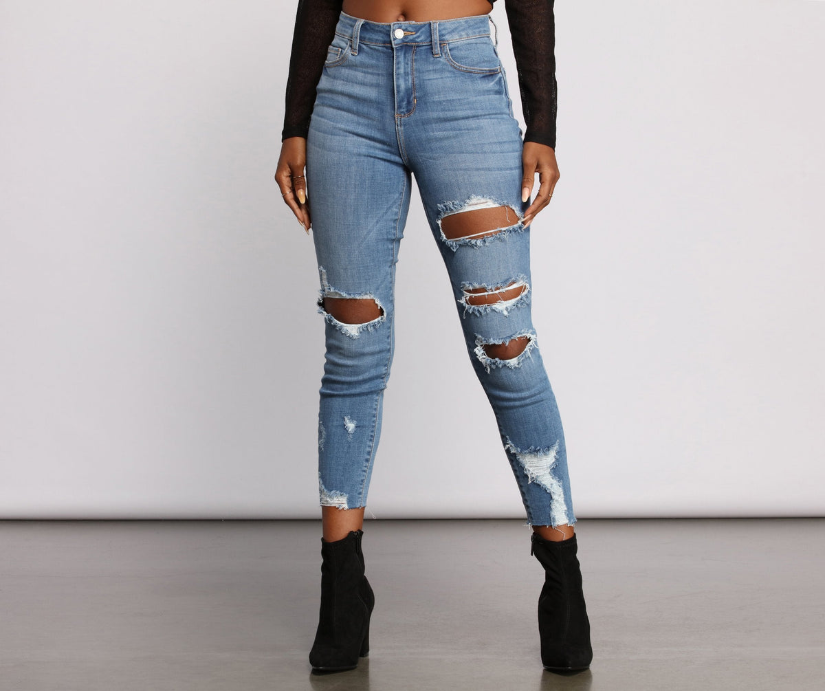 High Rise Edgy Distressed Skinny Jeans insstreet