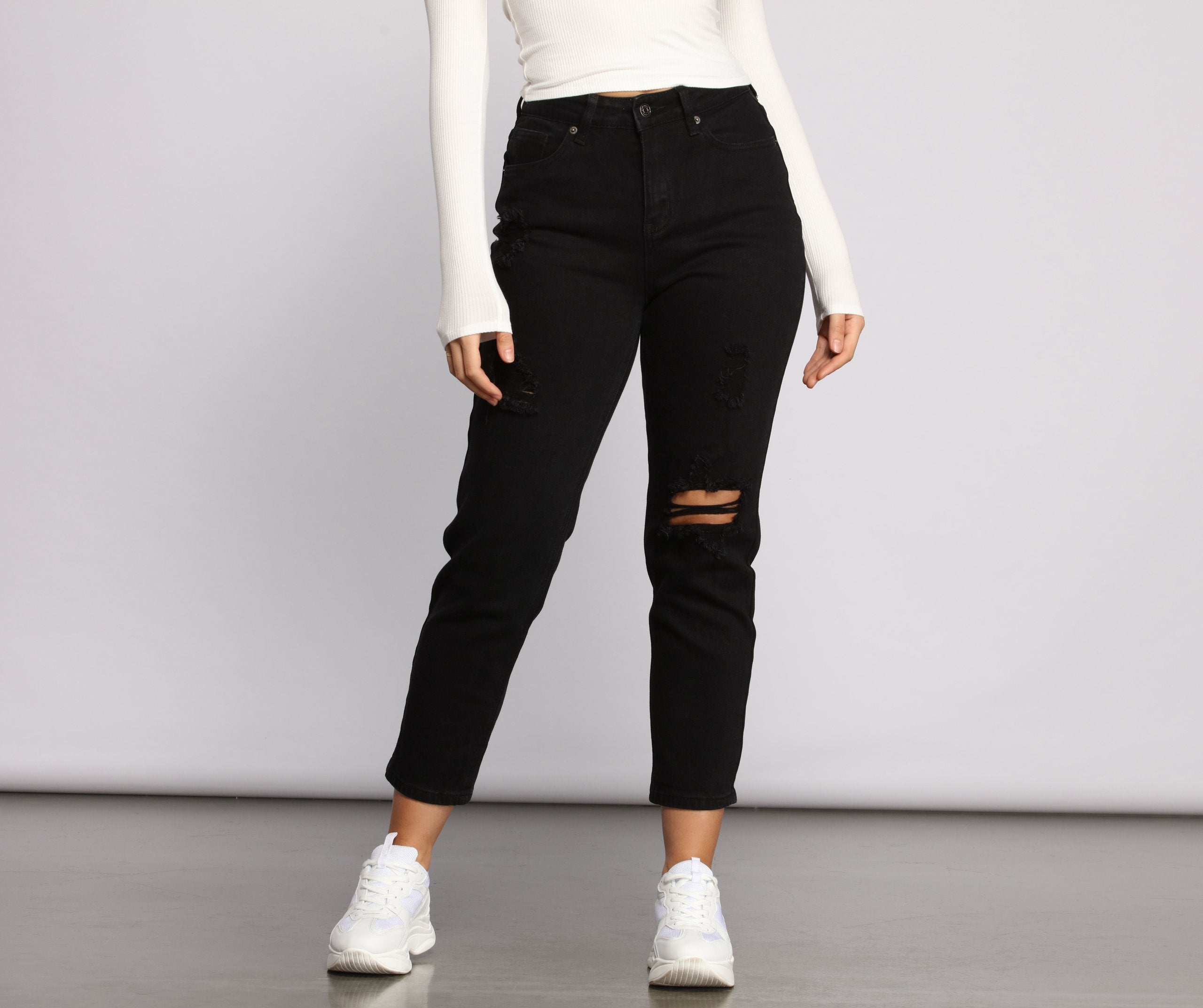 High Rise Destructed Boyfriend Jeans insstreet