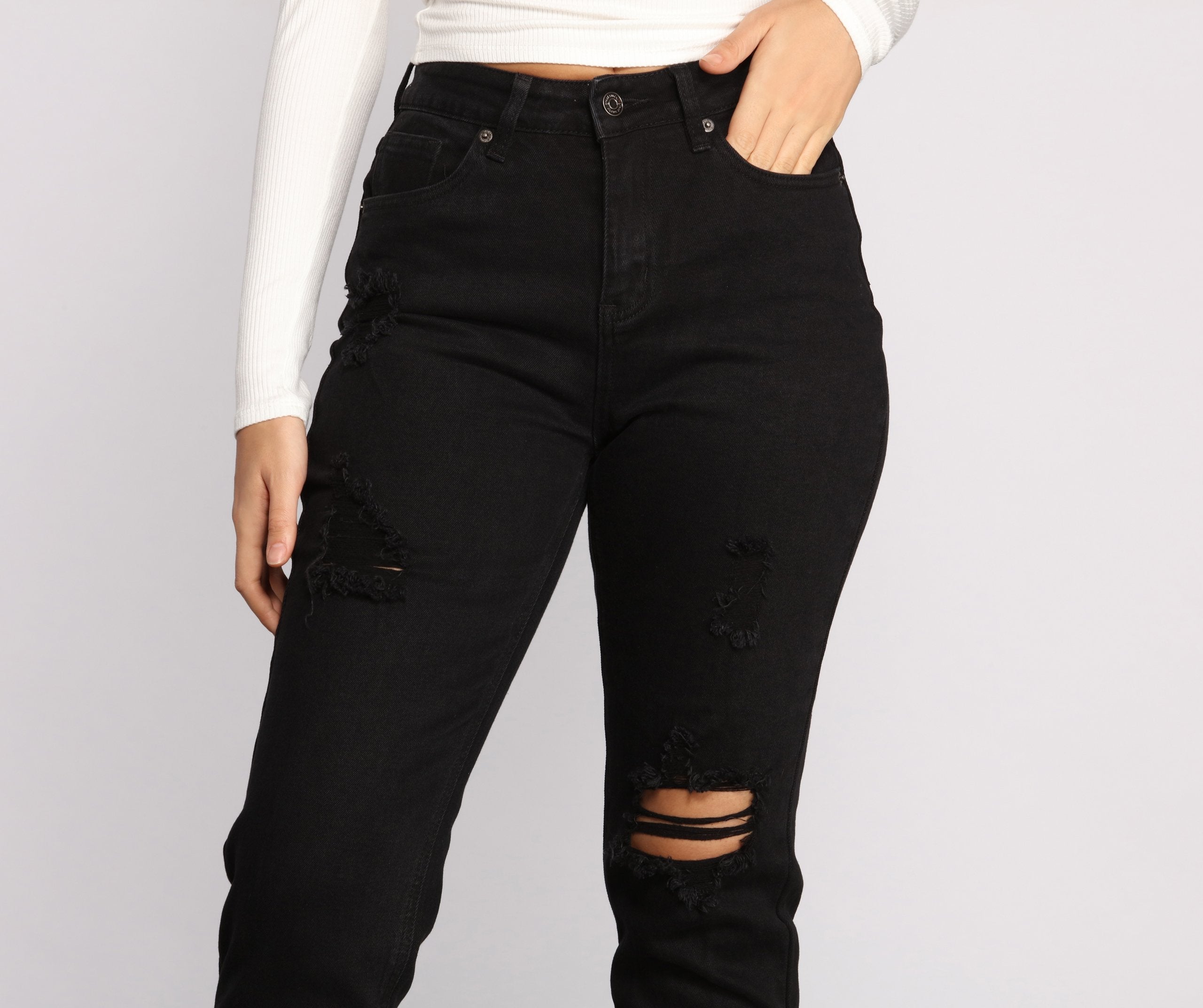 High Rise Destructed Boyfriend Jeans insstreet