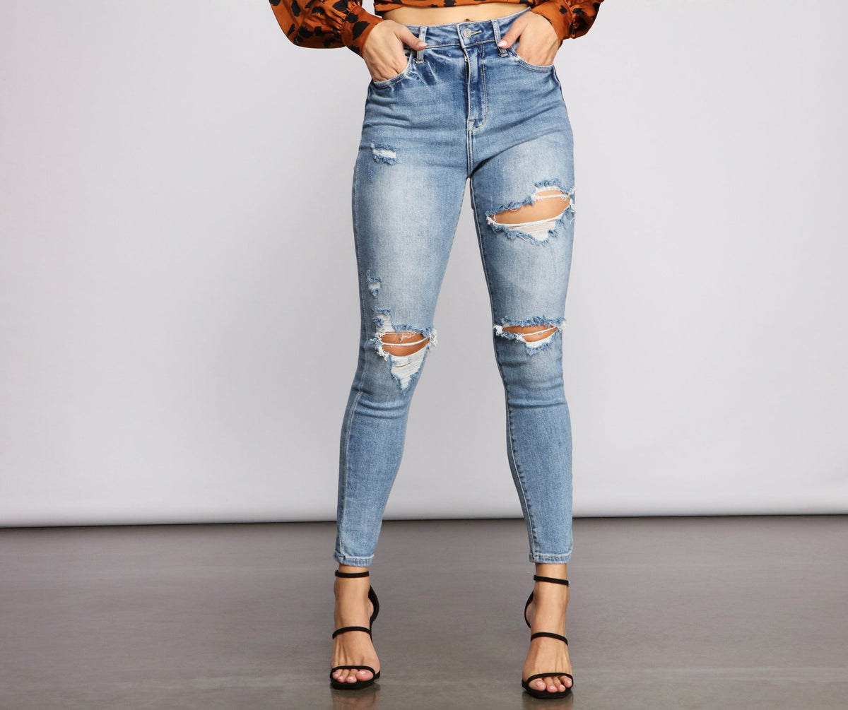 High Rise Destructed Skinny Jeans insstreet