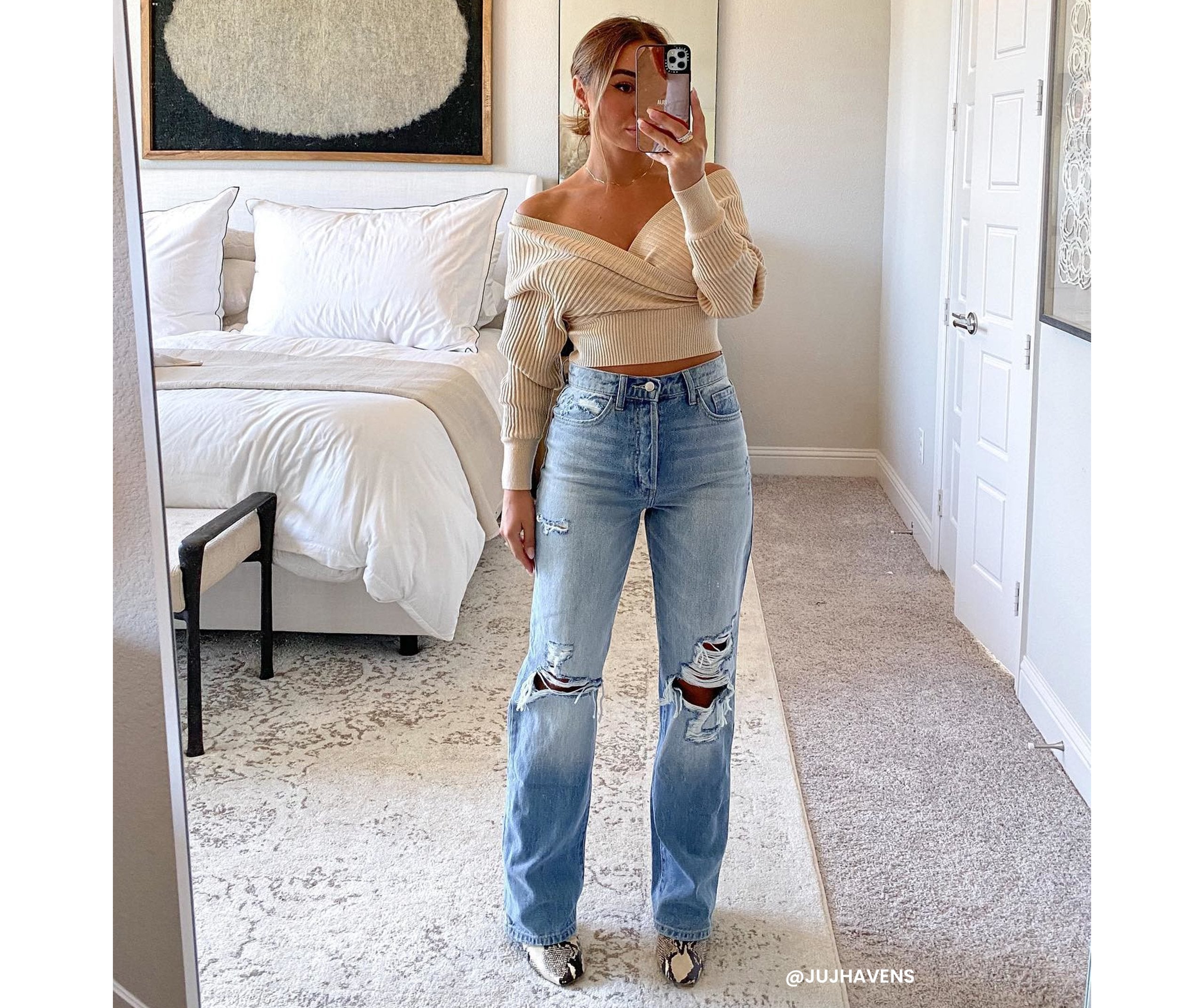 High-Rise Destructed Boyfriend Jeans insstreet