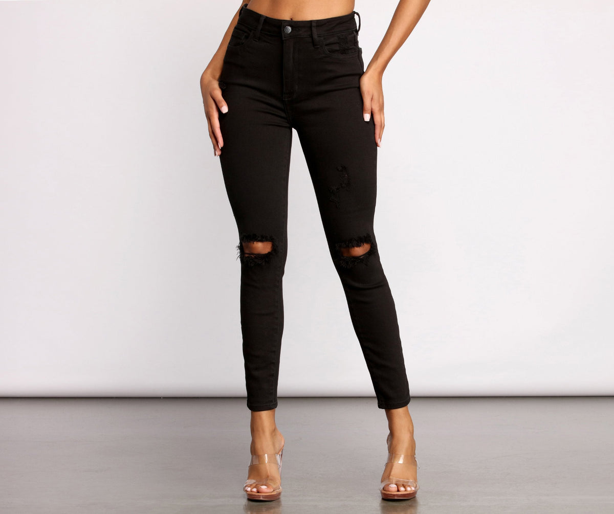 High Rise Knee Slit Skinny Jeans insstreet