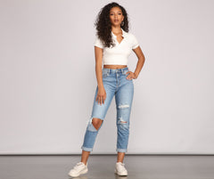 High-Rise Cropped And Cuffed Mom Jeans insstreet