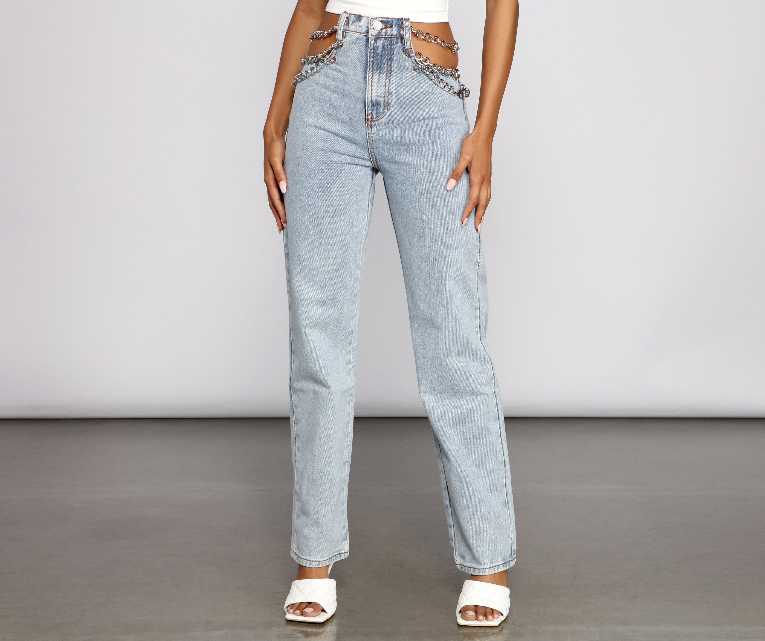 High-Rise Chic Chain Waist Boyfriend Jeans insstreet