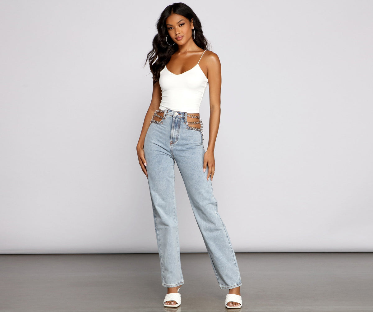 High-Rise Chic Chain Waist Boyfriend Jeans insstreet