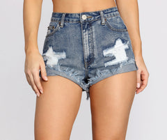 High Rise Destructed Cuffed Jean Shorts insstreet