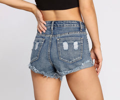 High Rise Destructed Cuffed Jean Shorts insstreet