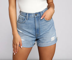 High Rise Distressed Cuffed Shorts insstreet