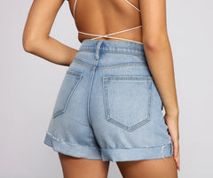 High Rise Distressed Cuffed Shorts insstreet