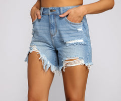 High Rise Vintage Distressed Denim Shorts insstreet