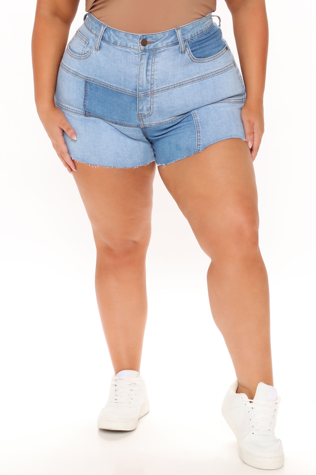 Piece Of You Patchwork Denim Shorts - Medium Blue Wash Ins Street