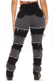 Pieces Of You Patchwork Straight Leg Jeans - Black/Grey Ins Street