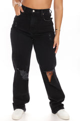 Amsterdam Elastic Waistband Boyfriend Jeans - Black Ins Street