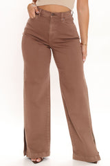 Stockholm Side Slit Wide Leg Jeans - Chocolate Ins Street