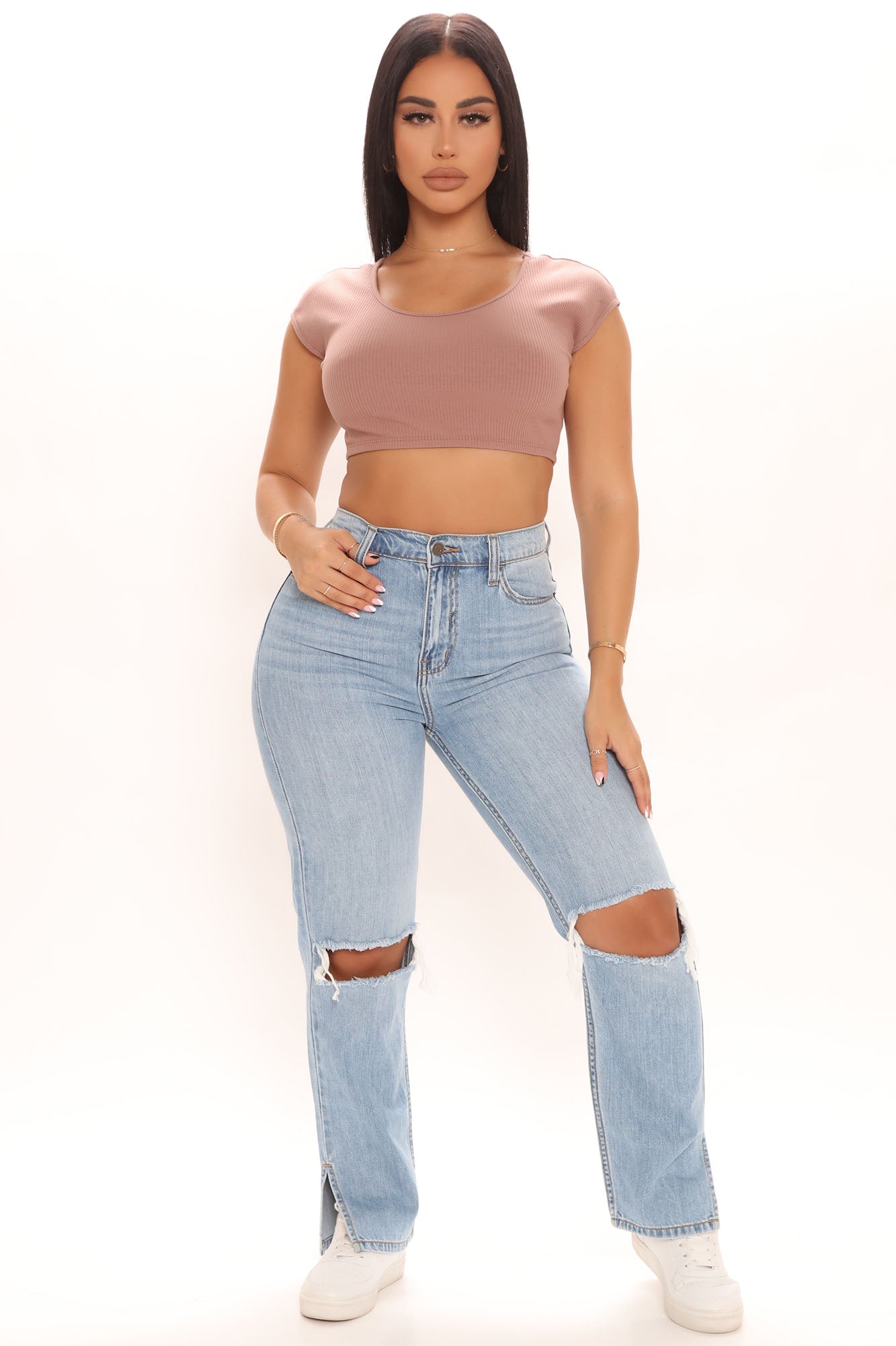 What The Split Ripped Straight Leg Jeans - Light Blue Wash Ins Street