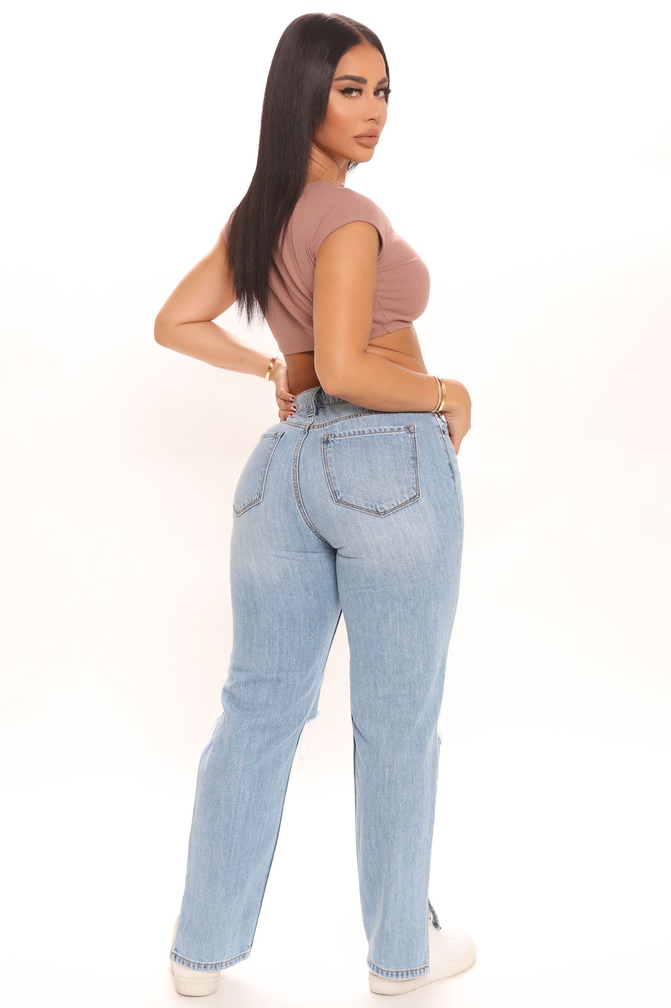 What The Split Ripped Straight Leg Jeans - Light Blue Wash Ins Street