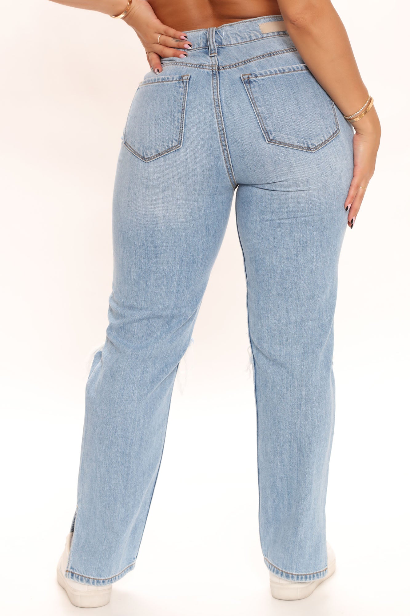 What The Split Ripped Straight Leg Jeans - Light Blue Wash Ins Street